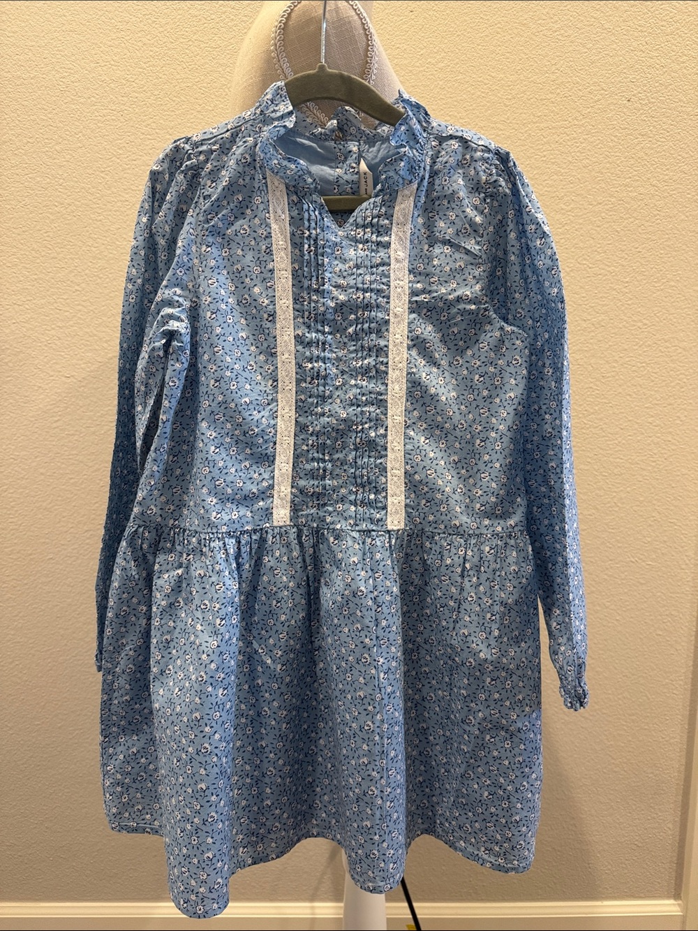 Janie and Jack Light Blue Floral Long-Sleeve Dress with Pintuck Trim